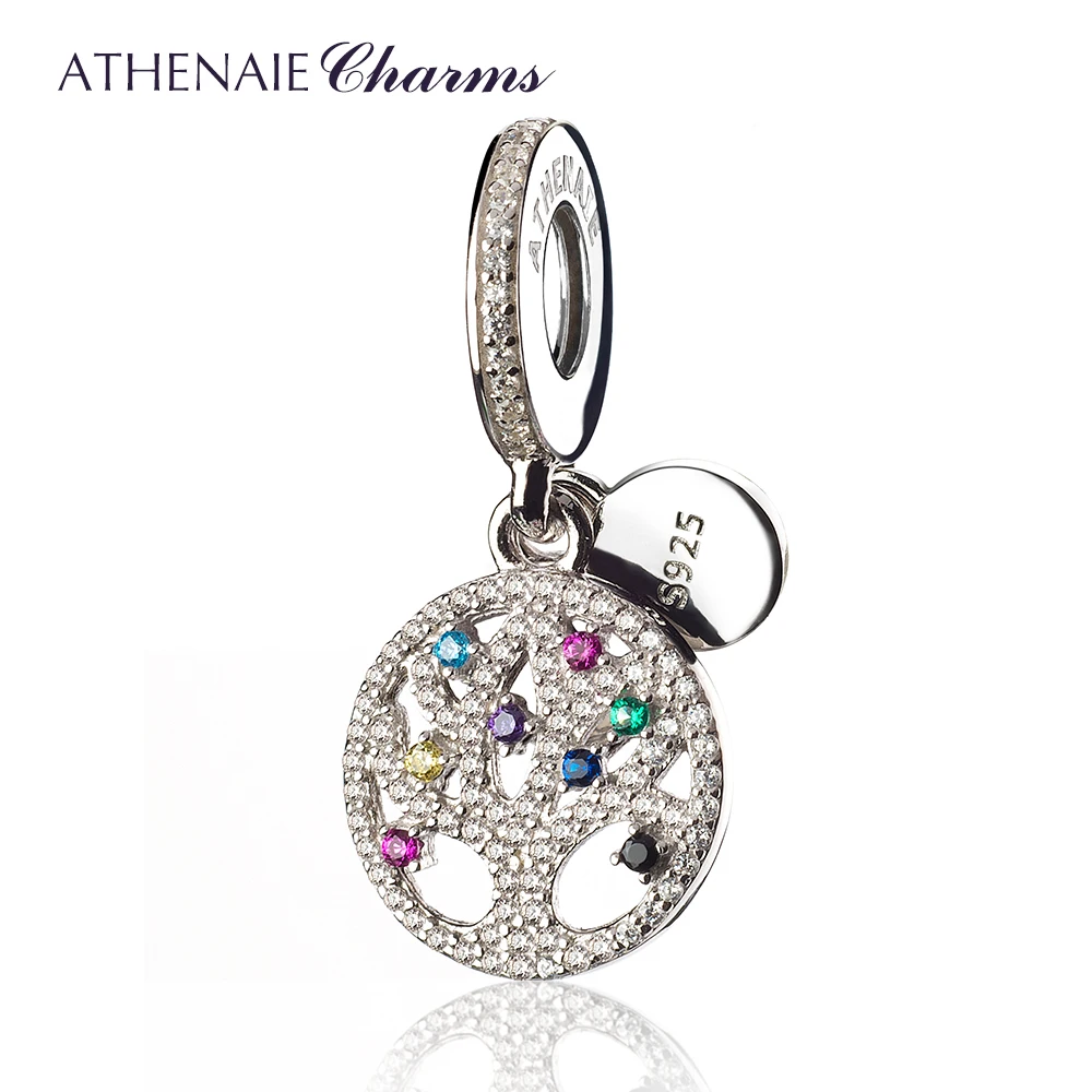 ATHENAIE, 925 пробы, серебро, Pave, разноцветный CZ, семейное дерево, Висячие Подвески, бусины-капли, подходят для европейских шармов, браслеты, ожерелье