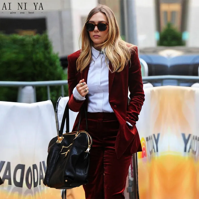 

Wine Red Women Business Suits Two Piece Suits Slim Ladies Formal Pant Suit Office Uniform Design Female Trouser Suit Custom Made
