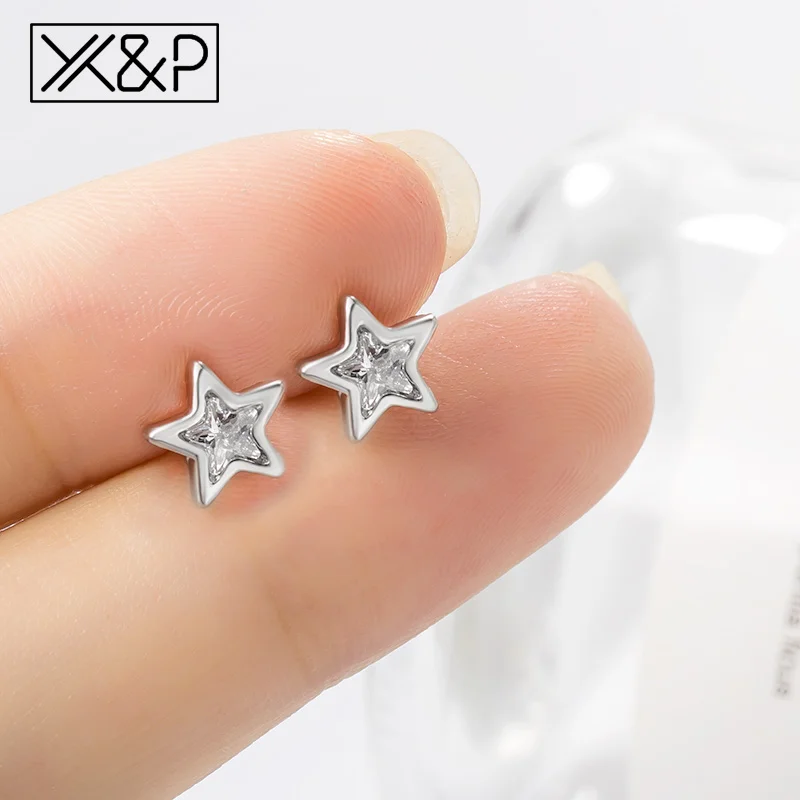 Женские серьги пусеты X & P из нержавеющей стали в Корейском стиле серебристого