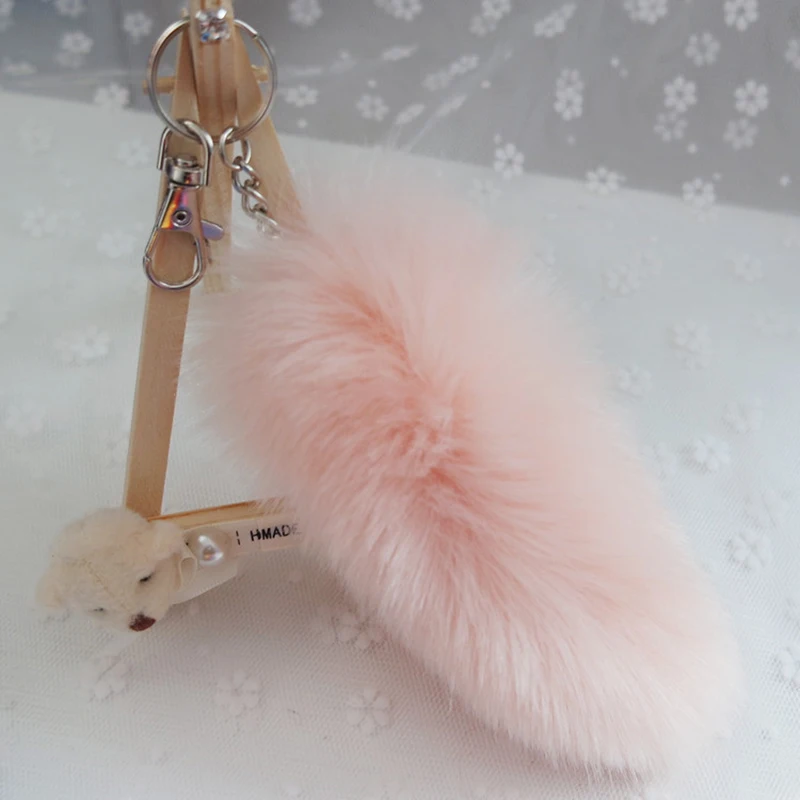 B-Light Pink Волчий хвост, меховой брелок, новая мода, брелок для ключей, лисий хвост, Лисий мех, горячая большая кисточка, сумка, тег, черный и коричневый, брелок на цепочке - Цвет: B-Light Pink