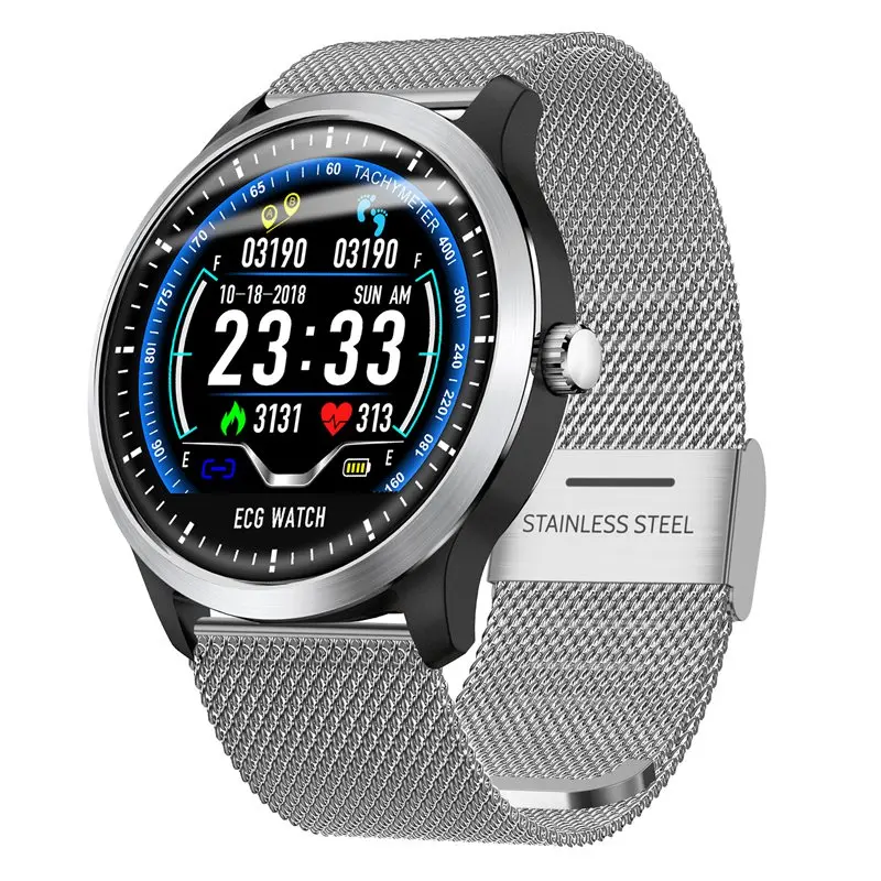 Bakeey N58 ЭКГ Smartwatch для мужчин дисплей монитор сердечного ритма во время сна 3D UI фитнес-трекер стальной кожаный браслет Смарт-часы