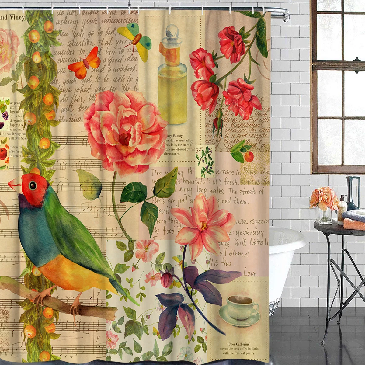 OURHouse нарисованные вручную обои попугай цветок бабочка занавеска для душа