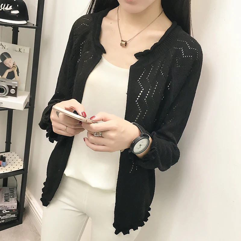 Осень Зима 2018 Новый Однотонный женский элегантный хлопковый Кардиган с длинным