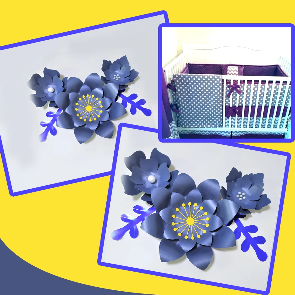 Ручная работа темно синий розовый цвет DIY Бумага цветы зеленые листья Комплект