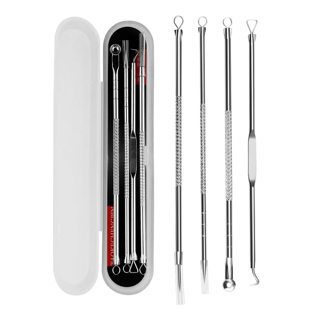 4pcs silver Needle 4 шт./компл. Угри Comedone акне, прыщей, Belmish вытяжка из розового золота Вакуумный инструмент для удаления угрей ложка для Инструменты для ухода за кожей лица - Цвет: 4pcs silver Needle
