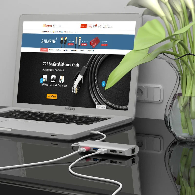 SAMZHE Тип c USB3.0 USB2.0 адаптера Ethernet Интернет кабель HUB конвертер 4 порта USB чистая для