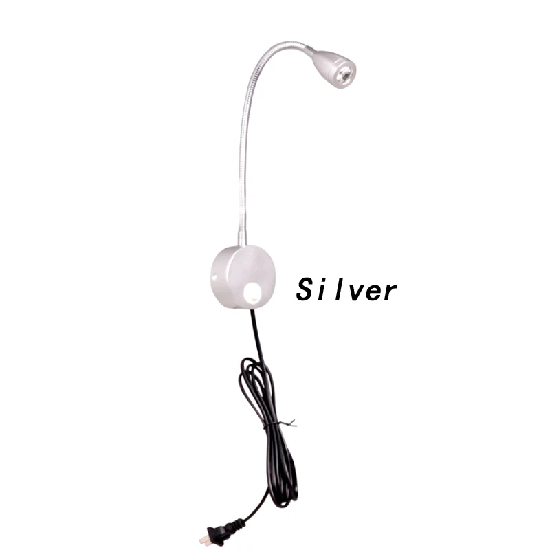 With Switch-Silver 3 Вт Светодиодный точечный светильник, черный прикроватный светодиодный настенный светильник, алюминиевый настенный светильник с выключателем, светодиодный настенный светильник, Светильники для чтения в спальне - Цвет абажура: With Switch-Silver
