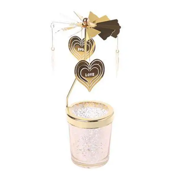Love Heart-Gold Home Christmas Decoration New Romantic Rotary Spinning Tealight Candle Metal Tea Light Holder Carousel - Цвет: Love Heart-Gold