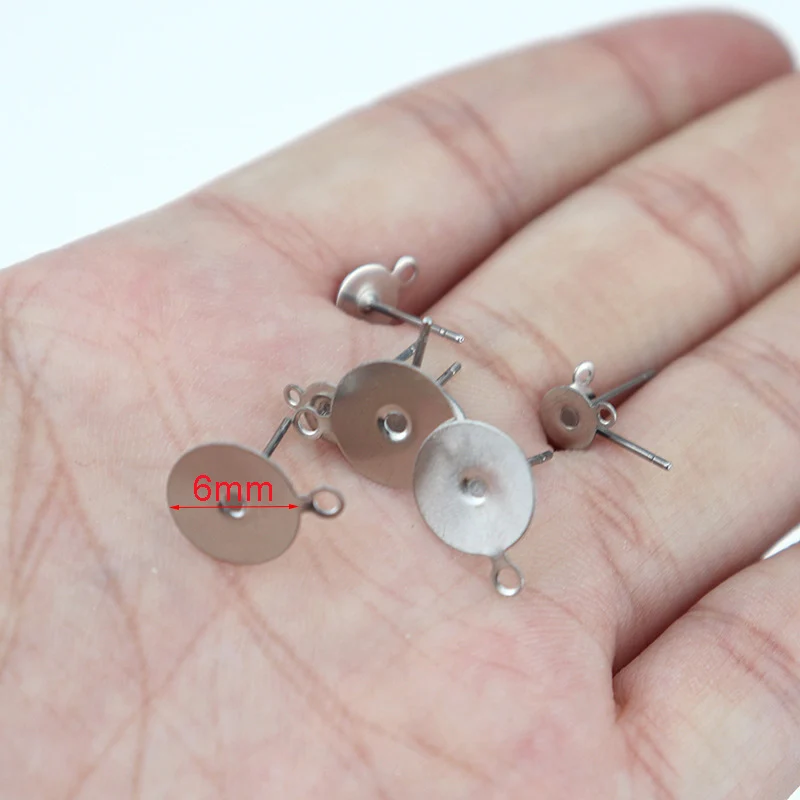6mm pad 100 шт./лот, пустые серьги-гвоздики из хирургической нержавеющей стали с 5, 6, 8, 10 мм, клеевые подушечки и петли для изготовления ювелирных изделий своими руками, поставщик - Цвет: 6mm pad
