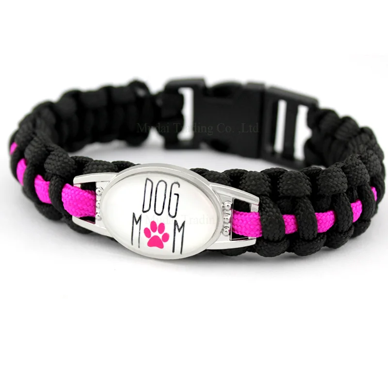 Женский браслет на заказ с изображением собаки мамы кошки черного и розового