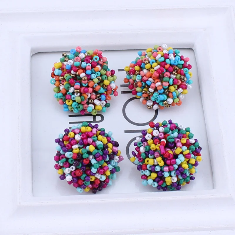 Seblasy Statement Maxi Jewelry Handmade Bohemian Colorful Beads Stud Earrings Flowers For Women Accessories Brincos | Украшения и