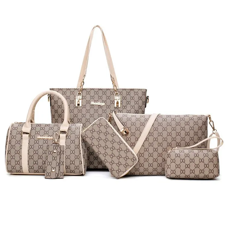 White Autumn New Fashion Women's Bag 6 Piece Set Plaid Bag Lady Slung Hand Bag Shoulder Messenger Composite Bag - Цвет: White