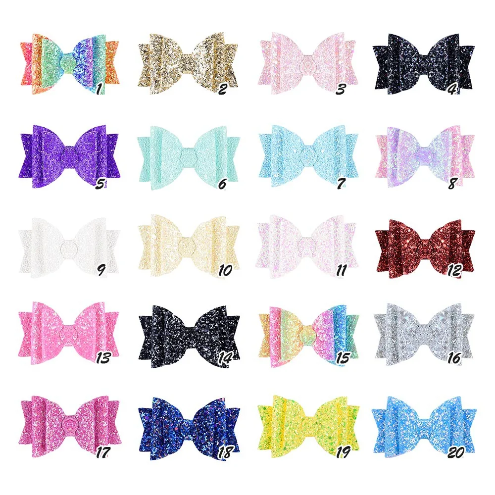 

New 3.5 inch Girls Three Layers Bow Rainbow Shining Hair Clips Hairgrips Children Girls Boutique Party Hairpins Hair Accessories