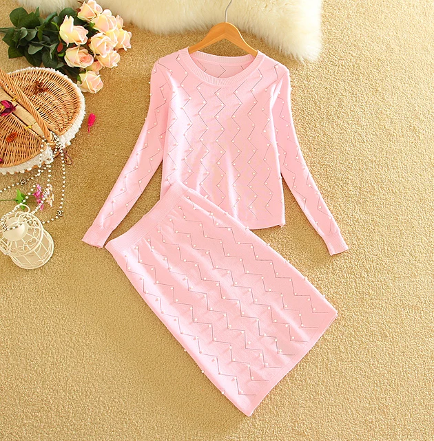 Almoda 2017 Весна новые женские костюмы с вышивкой бисером длинными рукавами свитер