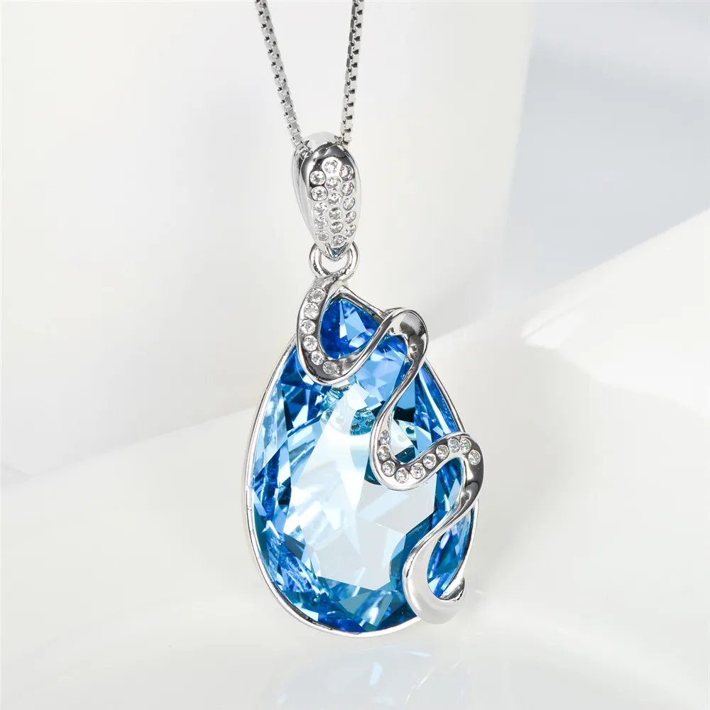Подвеска с голубым кристаллом Swarovski из ленты подарок для женщин и девушек бренд