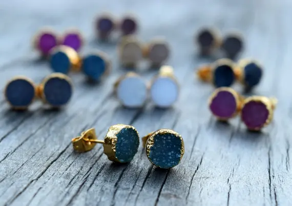 Женские модные серьги оптом натуральная Друза на вороте необработанная круглые