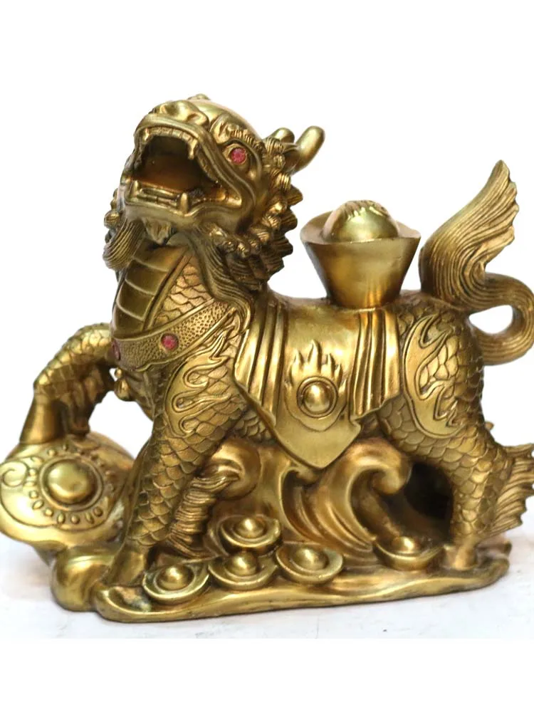 Китайский латунный медный игровой шар YuanBao Fly Kylin Kilin Qilin пара статуй