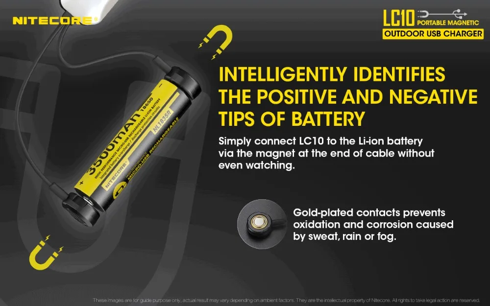 NITECORE LC10 портативное магнитное внешнее USB зарядное устройство для цилиндра литий-ионная аккумуляторная батарея 1A MAX DC 5V с датчиком светильник