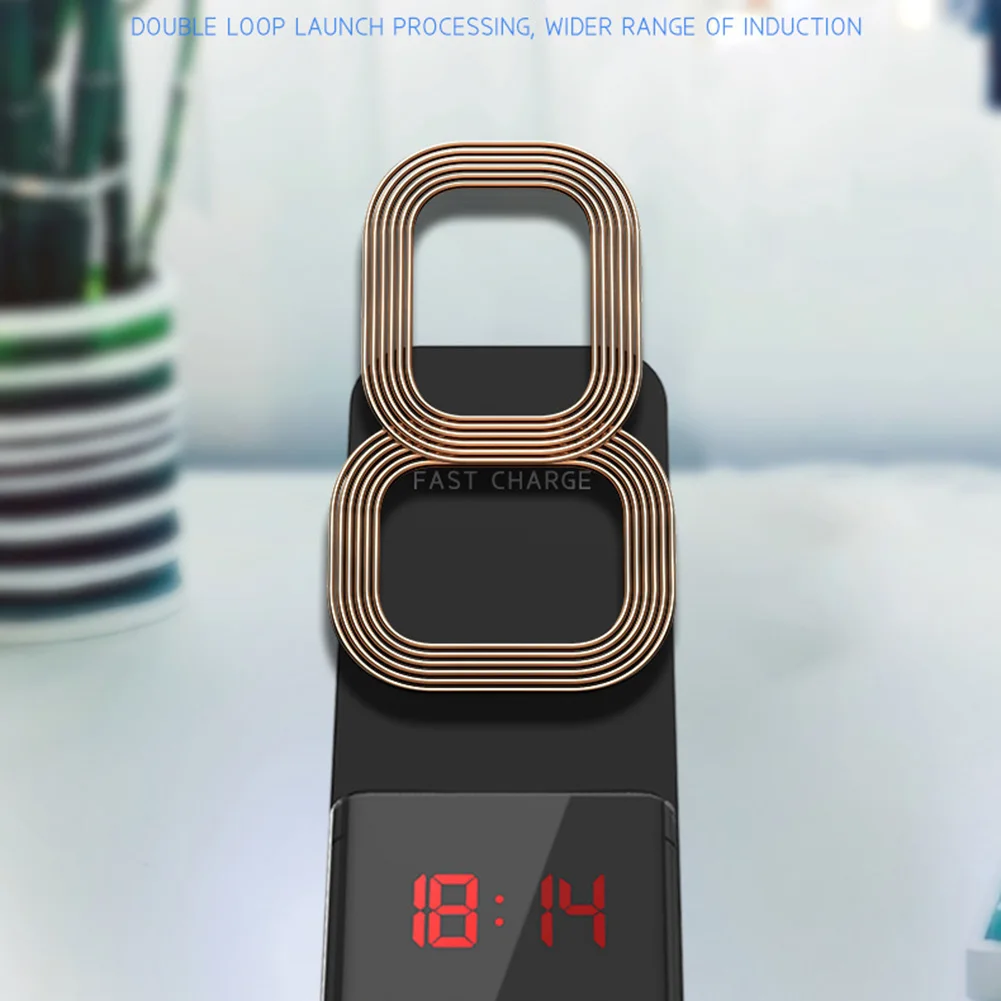 Новое Быстрое беспроводное зарядное устройство с будильником подставка для