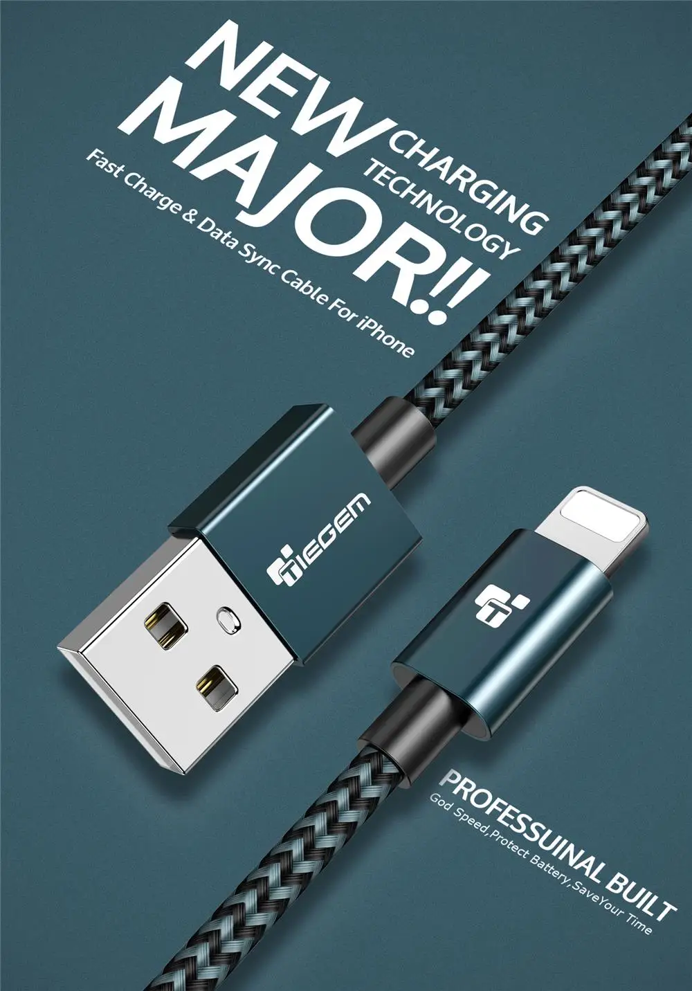 Кабель TIEGEM для iPhone 7, быстрое зарядное устройство, адаптер, 8-контактный USB кабель, автомобильный для iPhone 6, 6S Plus, 5, 5S, SE, X, 8, iPad, зарядка для мобильного телефона