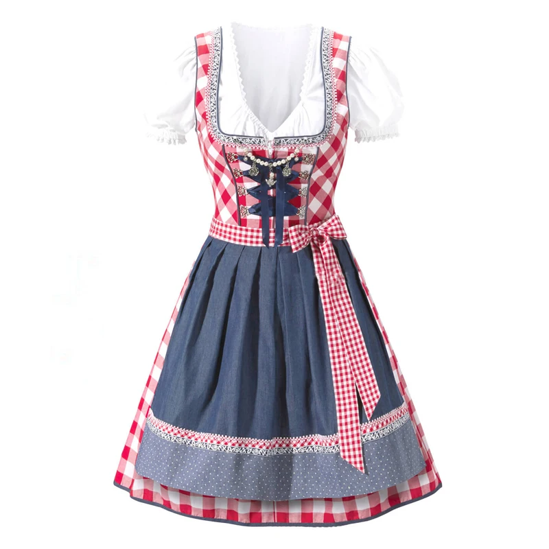 Vocole женский сексуальный Красный Клетчатый костюм Bavaria Oktoberfest Германия дирндль