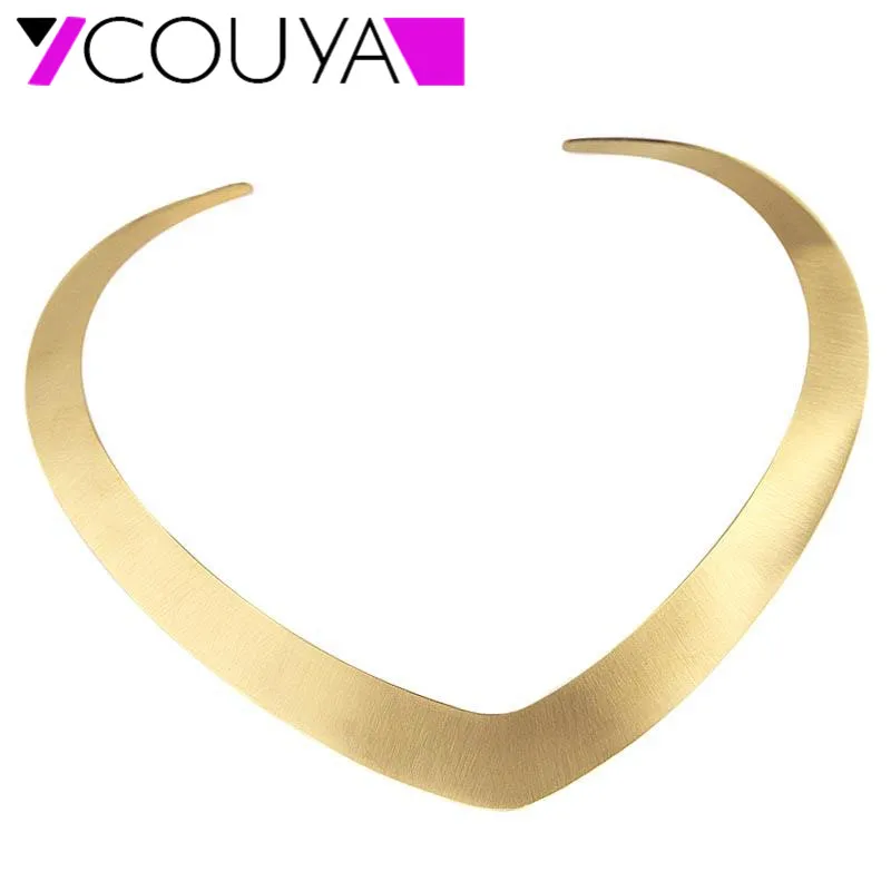 Фото New Design Stainless Steel Yellow Color Nice Heart Shiny Plain Choker Necklace Women Punky Necklace Jewelry European Style №1