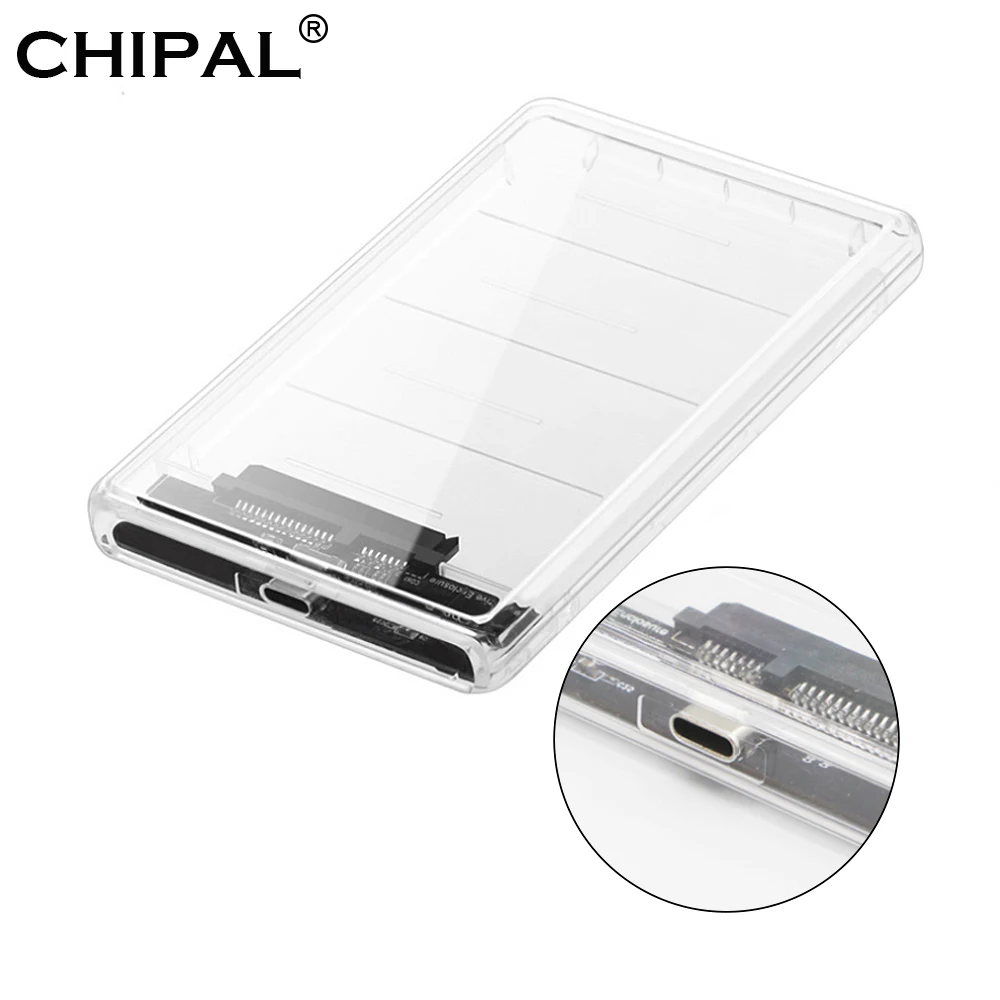 CHIPAL прозрачный 2 5 дюймов HDD SSD чехол Sata к USB 3 1 Type C адаптер Бесплатная Гбит/с коробка