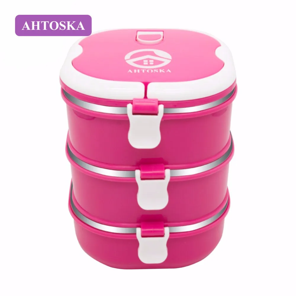 Коробки для обедов 3 Слои Портативный синий зеленый розовый детей Пластик Bento box