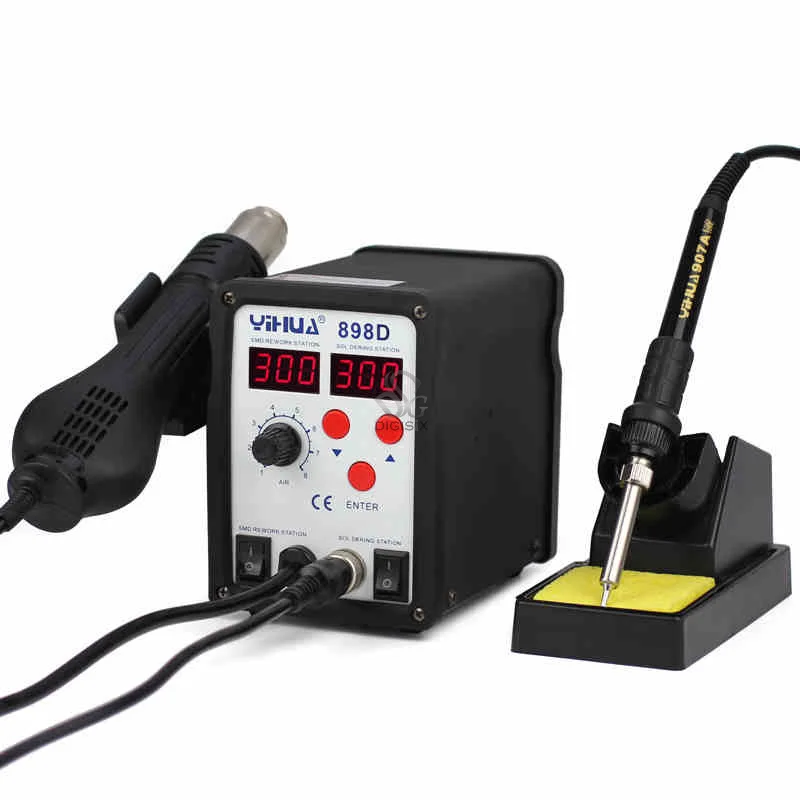 Паяльная станция 898D 2 в 1 SMD паяльник с тепловым пистолетом горячего воздуха