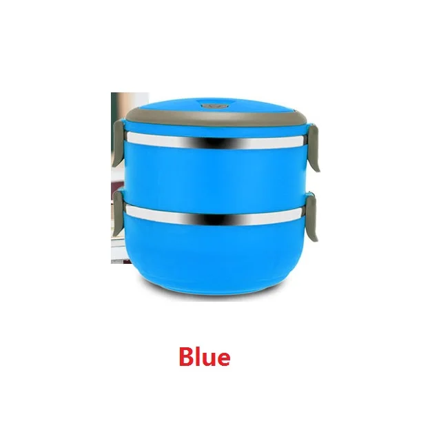 Blue 1 шт., 1400 мл, двухслойный Ланч-бокс из нержавеющей стали, уличные портативные контейнеры для еды, наборы посуды, кухонные, бытовые, новинка - Цвет: Blue