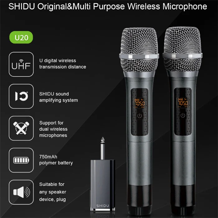 Microphone U20 SHIDU беспроводной микрофон ручной UHF Динамический всенаправленный портативный голосовой усилитель для речи с 6,5 мм разъем приемника U20 - Цвет: Microphone U20