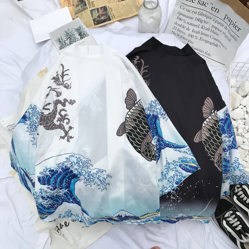 Мужская куртка кимоно в японском стиле с принтом Dragon Chimono костюм для косплея Yukata