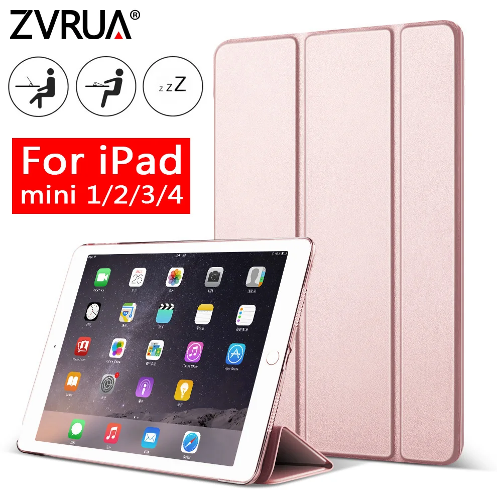 Для iPad Mini 4 3 2 1 ZVRUA YiPPee Тонкий чехол из искусственной кожи тройного сложения с
