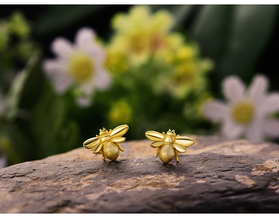 Женские серьги-гвоздики «Пчела» Lotus Fun, ювелирное дизайнерское изделие ручного изготовления из настоящего серебра 925 пробы