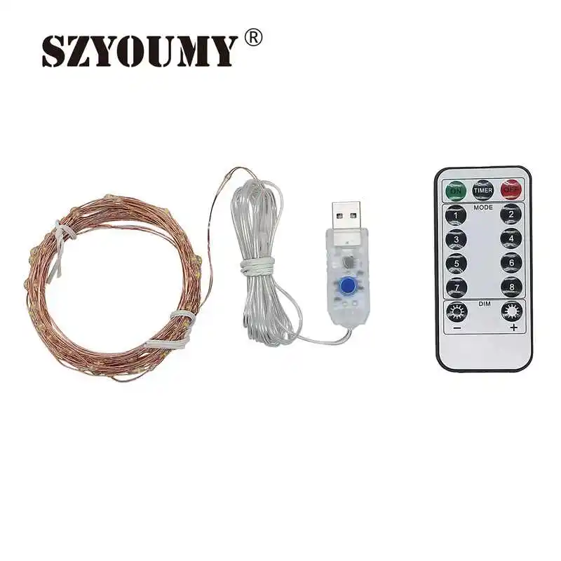 SZYOUMY USB 5 м/10 м светодиодные гирлянды с дистанционным управлением Серебряная