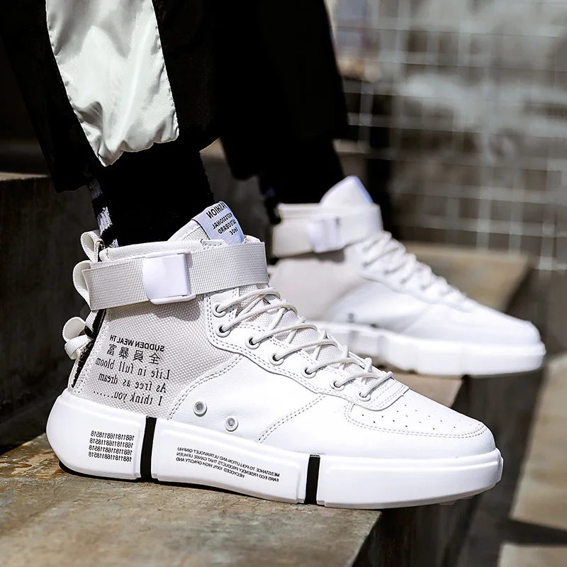 2019 High Top Sneakers Men Casual Shoes Lace-up Breathable White Leather Trainers Chaussure Homme | Обувь