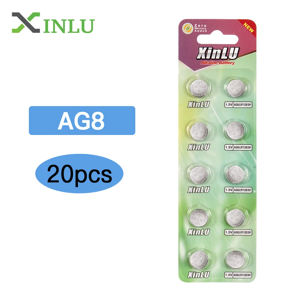 

20Pcs AG8 Battery 191 381 391 391A 391B 533 553 609 G8 1.5V Alkaline Button Cell batteries,XINLU Battery