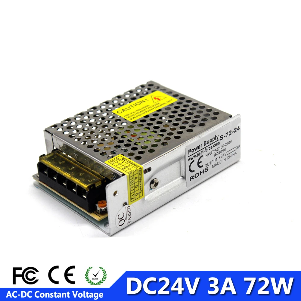 Одиночный выход DC24V 3A 72W переключатель питания трансформатор драйвера 100 240V AC к DC