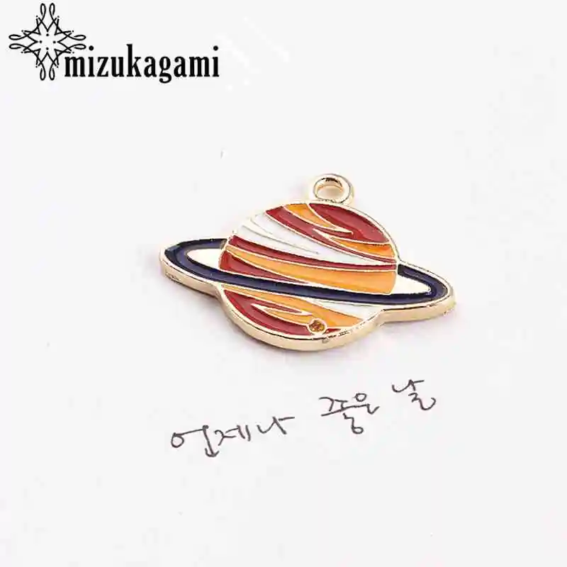 

Zinc Alloy Enamel Charms Golden Drop Oil Cosmic Planet Charms 10pcs/lot For DIY Fashion Jewelry Making Finding Accessories