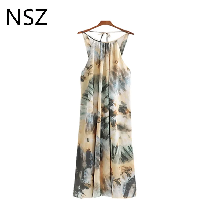 NSZ Tie Dye Платье женское с принтом Длинное Макси летнее платье открытыми плечами