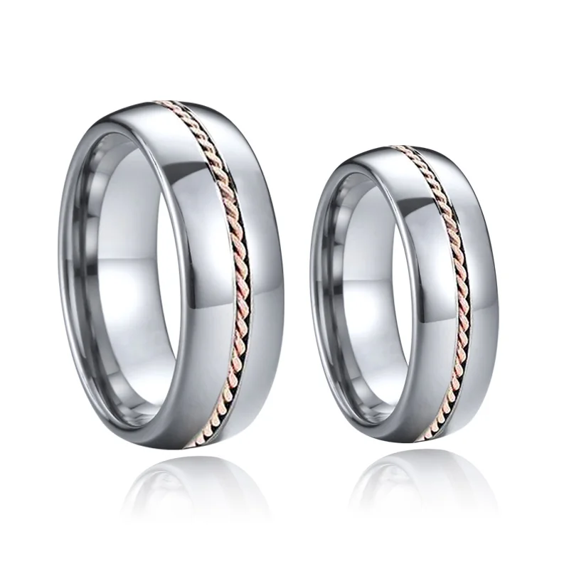 

Custom Name Engrave LOVE Alliances Solid men tungsten ring for couples Rose Gold Twist marriage wedding rings women 4/6/8MM