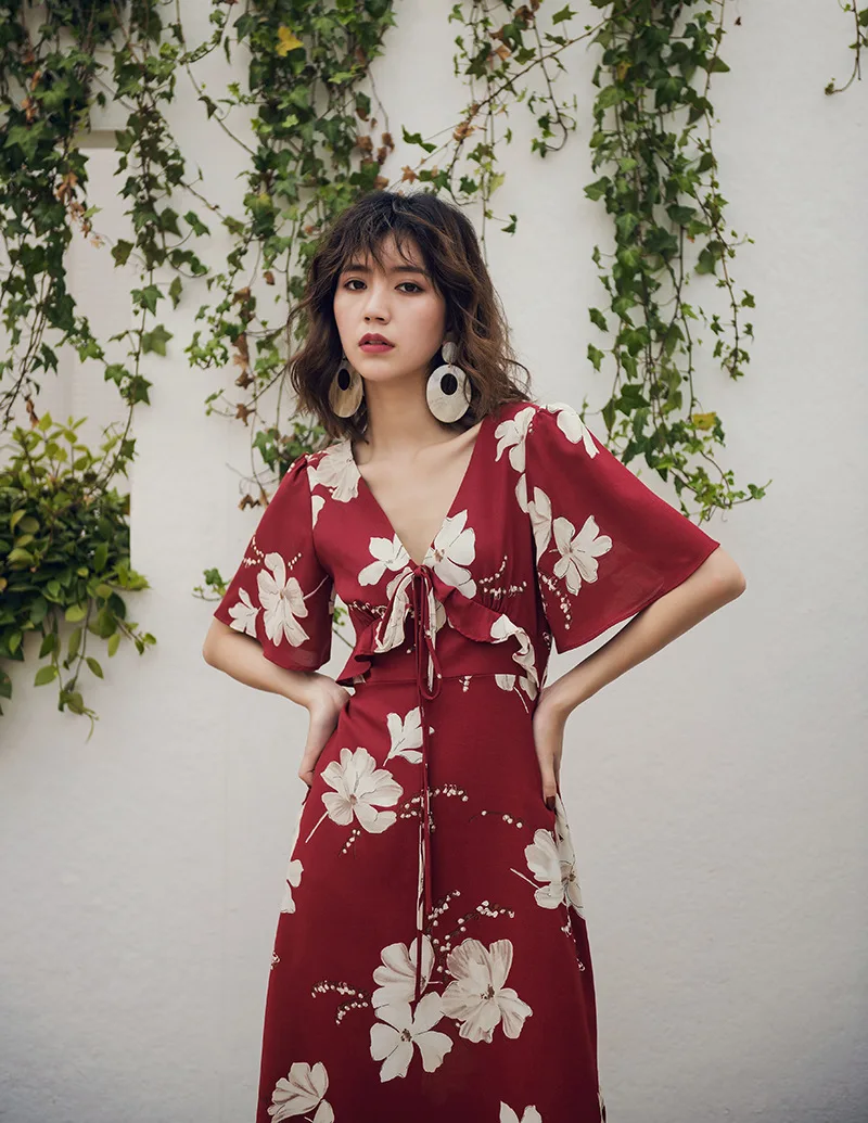 Лето 2018 новый стиль праздничное модное платье с старинные печатные шифоновое