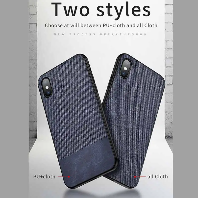 Роскошные хлопчатобумажная ткань с кожа чехол для iPhone X XR XS Max 8 Plus твердый