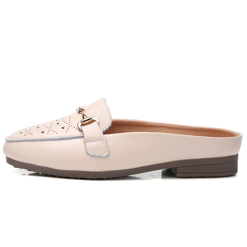 BEIGE Hollow Plardin/Коллекция года; летние женские Вьетнамки; сандалии из коровьей кожи; Балетки без шнуровки; удобные сандалии с круглым носком; обувь для медсестер - Color: BEIGE Hollow