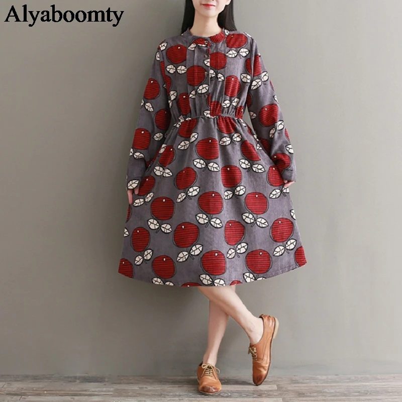 Женское повседневное платье весна осень винтажное свободное с милым принтом