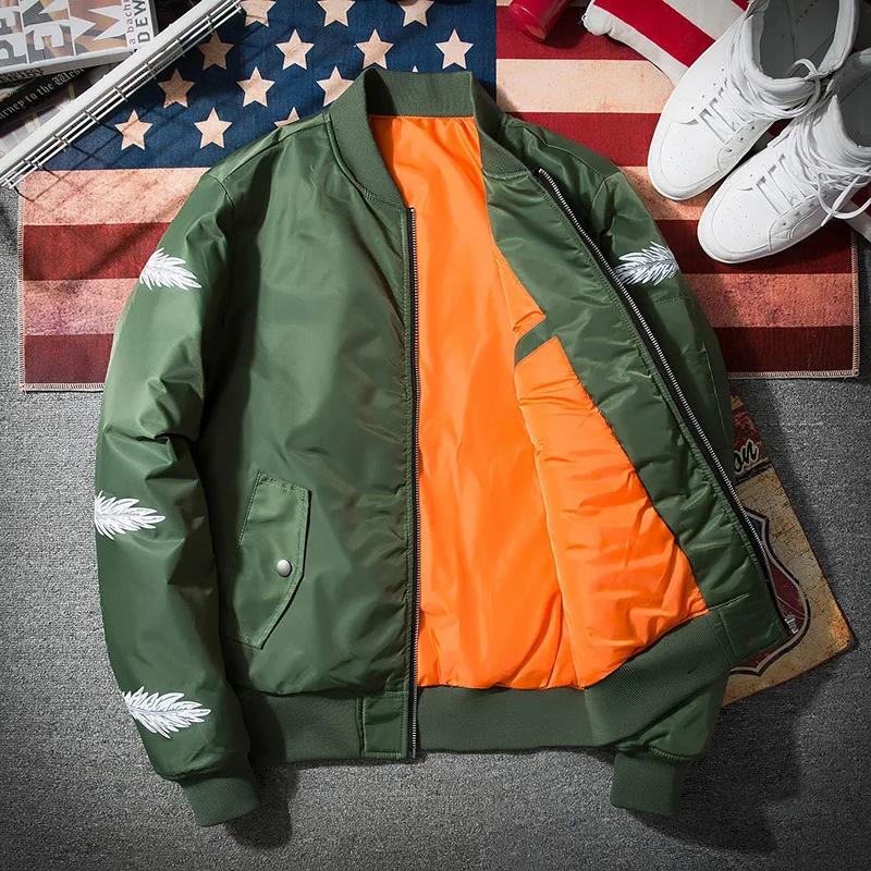 2018 мужская куртка бомбер с нашивками армейская зеленая тонкая пилот Мужская