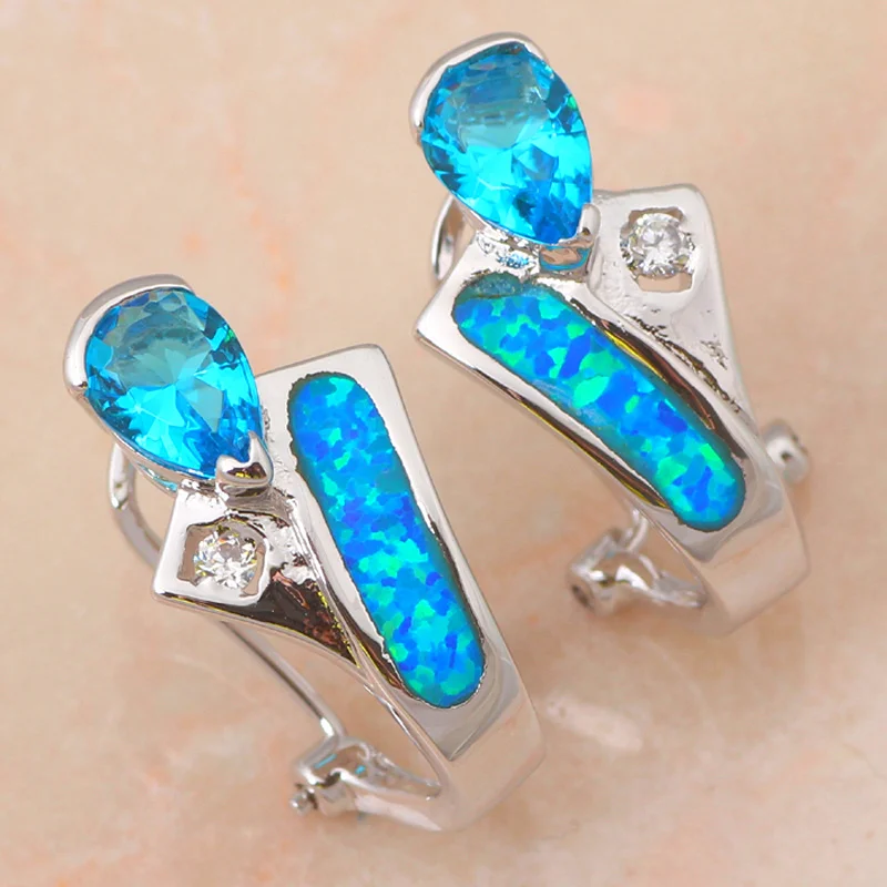 Розница AAA Цирконий Синий огненный опал серебряные штампованные Клипсы Серьги