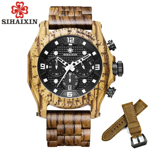 other with leather SIHAIXIN мужские часы элегантные деревянные часы Роскошные хронограф водонепроницаемые erkek kol saati принимаем дропшиппинг деревянные наручные мужские часы - Цвет: other with leather