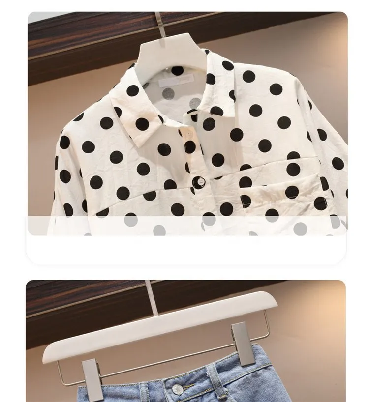 Женский костюм в горошек большие размеры модная рубашка и джинсовая юбка миди