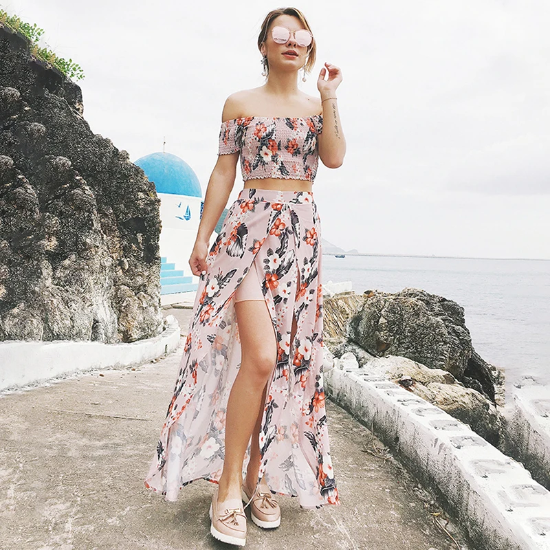 Женское летнее шифоновое платье из 2 частей короткий топ с вырезом лодочкой +